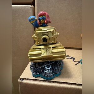 Gold and Blue Toy Tank with Figure